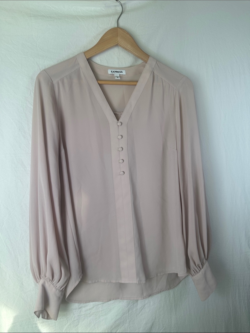 Express Blush Pink V-Neck Button Front Blouse